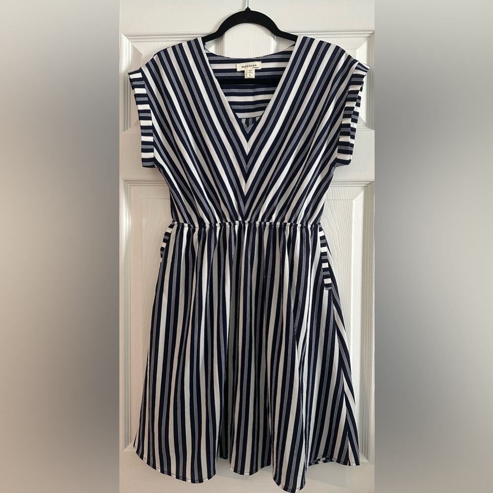 Monteau Navy and White Striped Dress